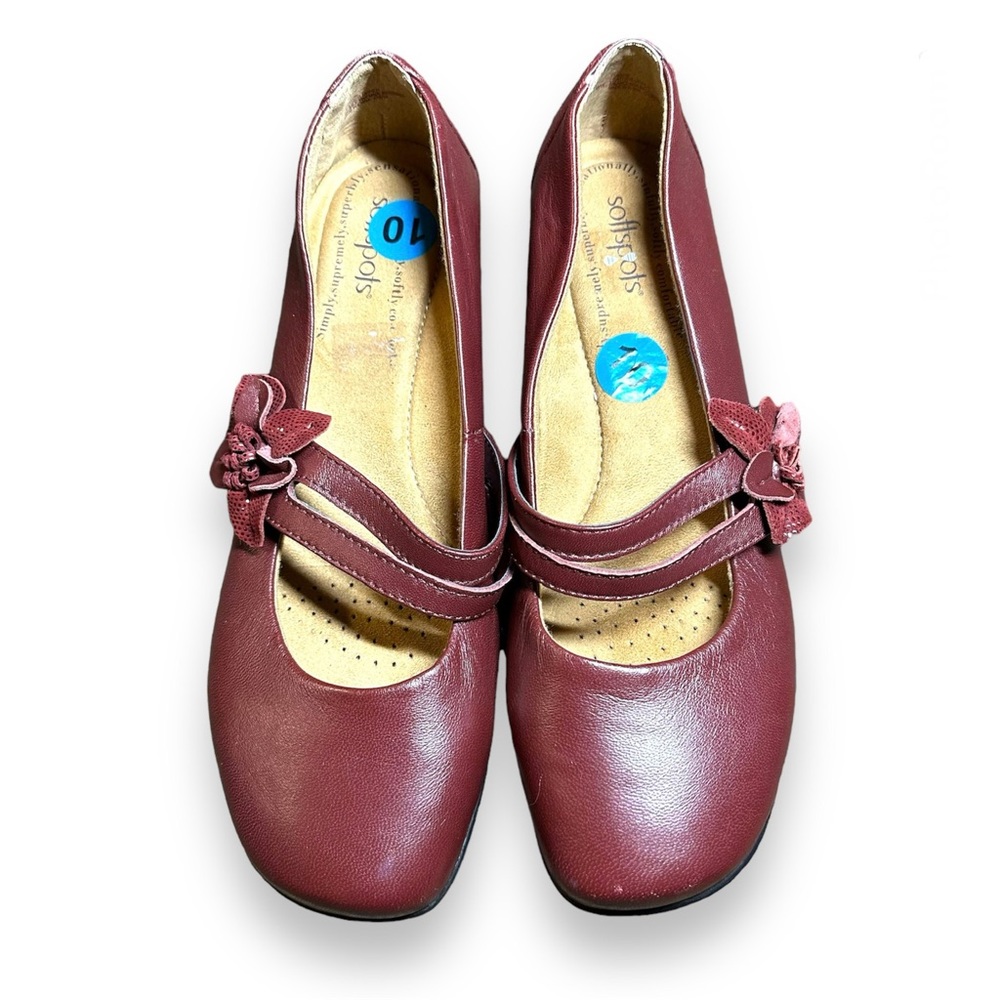 Soft Spots Comfort Shoes Maroon Low Heel Flower Shoes Size 10